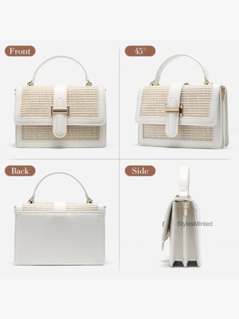 Small Straw Crossbody Bag with Top Handle Woven Patchwork Purse Wedding Beach - Picture 5 of 5